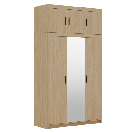 Szafa z nadstawką trzydrzwiowa z lustrem 133 cm TRINO dąb olejowany